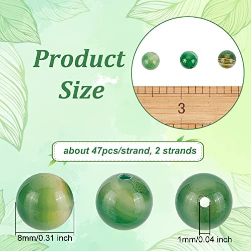 OLYCRAFT Environ 94pcs Perles D'Agate Naturelle 8mm Perles D'Agate Rayées Vertes Teintées Perles D'Agate Bandes Vertes Perles Rondes Vrac Pierre D'Énergie pour Bracelet Collier Fabrication Bijoux
