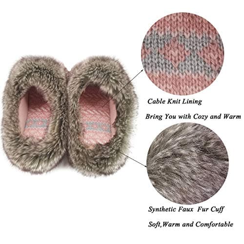 ofoot Pantoufles Femmes Hiver Chaud Mocassin Daim Fourrure, Chaussures de Maison Doublure Tricot Doux, Semelle en Caoutchouc Antidérapante