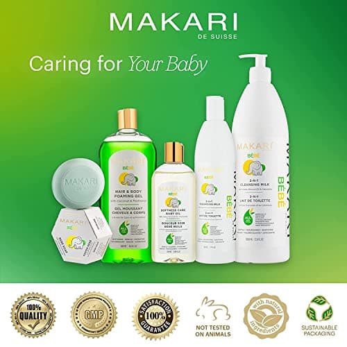 Savon Makari pour Bébé 5.4oz - Barre de bain apaisant, nettoyant pour enfants avec un beurre de karité hydratant et doux, ingrédients botaniques non irritants - hydrate, adoucit, guérit et protège