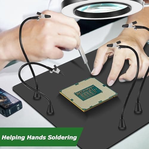 Troisième main - Aide à souder magnétique - Avec loupe 10 x - Station de soudage avec 4 colonnes PCB et 4 bras flexibles - Aide à la soudure pour soudeurs, fabricants de bijoux, artisanat, amateurs