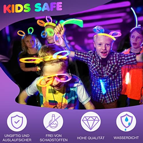 Ziitty 100 Bracelet Fluorescent Lumineux, Decoration Noël Accessoire, 7 Magnifiques Couleurs Bâton Lumineux, Accessoire Fluo, Loups et lunettes de fête Gadgets Néon pour Décoration Nouvel an de Fête