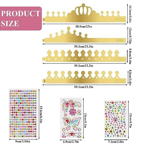 Fyihoxi Lot de 20 couronnes en papier dorées - Pour enfants et adultes - Pour bricolage - Avec pierres précieuses autocollantes et autocollants - Pour enfants et adultes