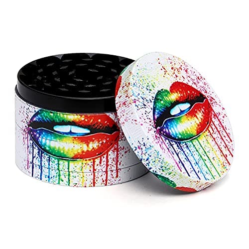 Grande Moulin à épices Impression en couleur, Spespo Herb Moulin Broyeur 2.5"(63mm), Avec Pollen Catcher, Alliage de zinc durable, pour Herbes, Pollen, Fleurs (Lips Pattern)