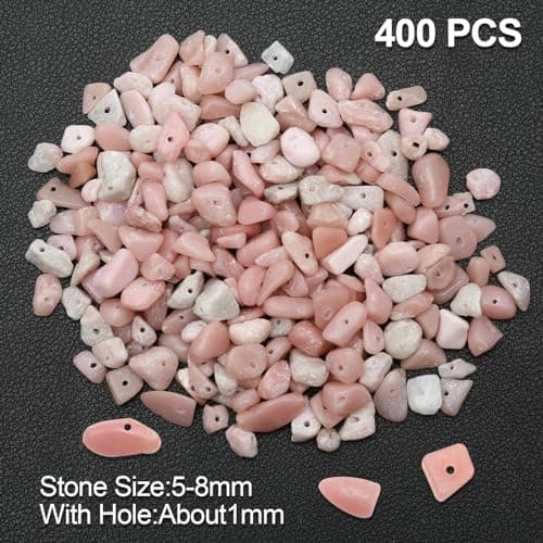 400 Pièces Chips de Pierre Rose Naturelle avec Trou 5-8mm, Bracelet Pierre Naturelle Chips Irrégulières, Vrai Chips de Pierre Precieuse pour Bracelet Pierre DIY