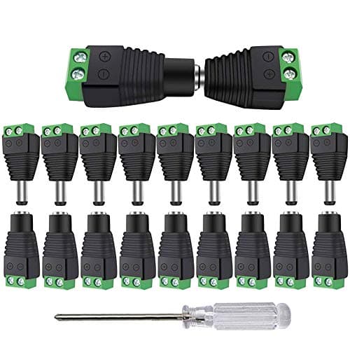 Aiqeer 25 Paires 12V / 24V DC Mâle Femelle Connecteurs Set, 5.5 X 2.1 mm DC Alimentation Fiche Prise Adaptateur Vis Borne Connecteur, pour CCTV Caméra LED Bande (Vert)