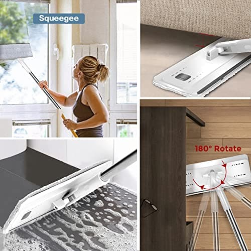 Masthome Balai Magique et Seau Essoreur, Balai Microfibre Plat avec Manche en INOX 140cm, Vadrouille de Mains Libre avec 10 Serpillères Réutilisables, pour sols Bois, Stratifiés, Carrelage et Marbre