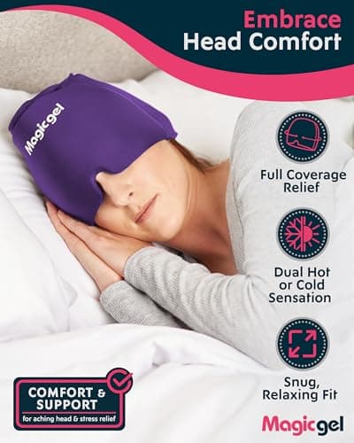 Magic Gel Migraine Ice Head Wrap | Véritable soulagement de la migraine et des maux de tête | La casquette originale contre les maux de tête | Froid, confortable, sombre et frais ; (Violet)