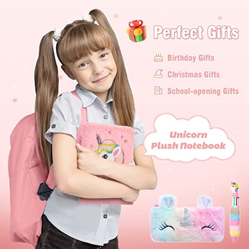 Cooyou Journal Intime Licorne Fille avec Cadenas, Carnet Secret pour Fille en Peluche Comprenant une Cahier A5 et une Licorne Trousse à Crayons, Cadeau Licorne pour Fille 4-12 Ans, Rose