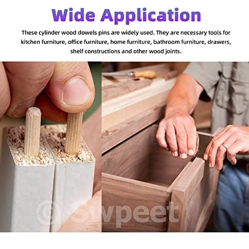 Swpeet Lot de 505 goupilles droites rainurées en bois de 4 tailles 6,3 mm, 5,9 mm, 1,27 cm avec point central cylindrique, chevilles en bois, assortiment de chevilles et chevilles de transfert