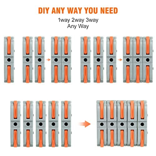 34 Pièces Connecteurs Electriques Rapide avec Levier, Bornes de Connexion Automatique, 1-Fil 2-Entrées et Peut être Librement Combiné,Compact Borne connexion électrique