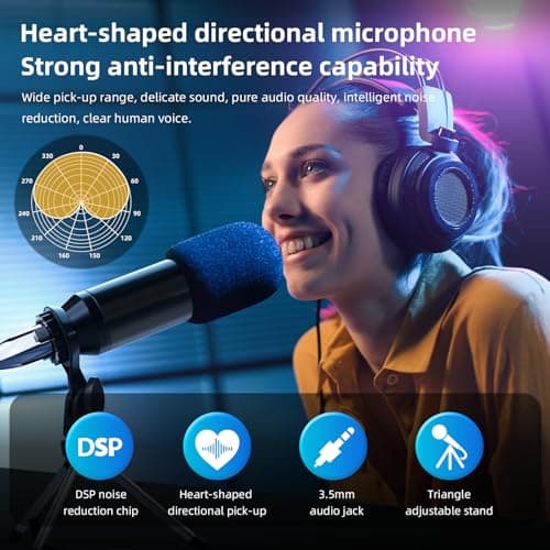 LILUOSUO Ensemble d'appareils de podcast, carte son de diffusion en direct avec microphone à condensateur, adapté pour l'enregistrement de podcasts et la production vidéo
