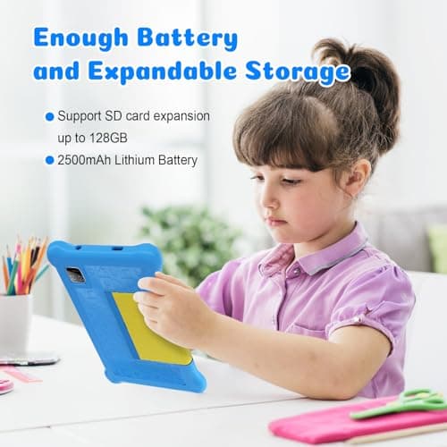 Yicty Tablette Enfants 7 Pouces Andriod 13 Tablette pour Enfants Quad Core 5 Go RAM 32 Go ROM 128 Go Extension Contrôle Parental Tablette Éducative et Divertissante avec étui Antichoc (Bleu)