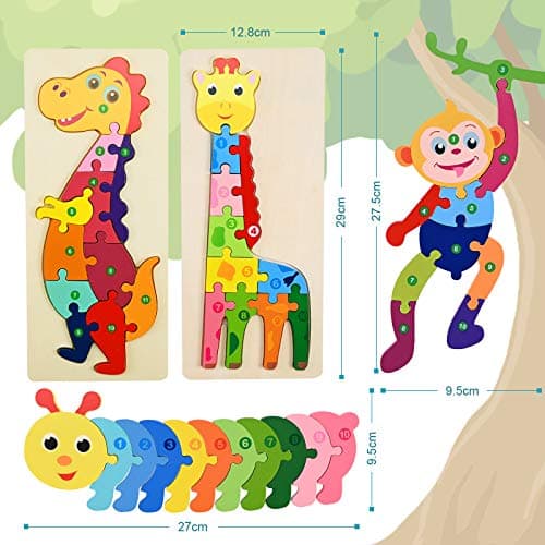 faburo 4PCS Animaux Puzzles en Bois, Jigsaw Puzzle Jouets, Bébé Puzzle à Encastrements, Jouets Montessori Educatif Apprentissage pour Enfant 3 Ans et + (Grande 30 * 12cm)
