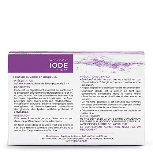 GRANIONS Iode Contribue à une fonction thyroïdienne normale Iode 150 μg Marque Française 30 ampoules