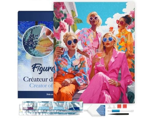 Figured’Art Diamond Painting Broderie Diamant 40x50cm Avec Cadre Toile Tendue Strass Perles Carrés - Réunion de Divas - Kit Complet 5D DIY Activité Manuelle Loisirs Créatifs Adultes