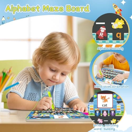 Labyrinthe Magnetique Jeux Montessori Enfant, Parcours Motricité Fine Holz Puzzle pour Apprendre l'Alphabet et Mots, Jeu Educatif Activite Enfant 3 4 5 Ans, Cadeau Garcon Fille pour Anniversaire Noël