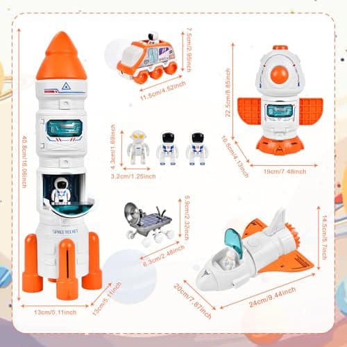 Aragallant Fusée Jouet Espace, Fusée Spatiale Jouet, Navette Spatiale Espace Jouet, Space Shuttle Kit avec Effets Sonores et Lumineux, Astronautes, Satellite, Jouet Construction éducatif pour Enfants