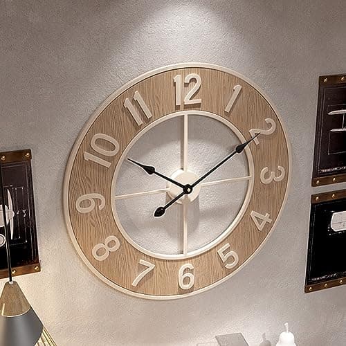 Lidzopas Grande Horloge Murale silencieuse, Horloge Murale Moderne en Grain de Bois avec Chiffres Arabes pour Salon Chambre Bureau Salle de Classe - 60 cm