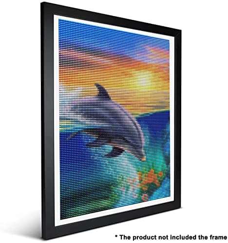 Ginfonr 5D Diamant Painting Diamond Painting Complet Dauphin Lever Du Soleil Broderie Peinture Diamant Painting Animal Paysage Kit Complet Décoration De Pour La Murale De La Maison 30x40 cm