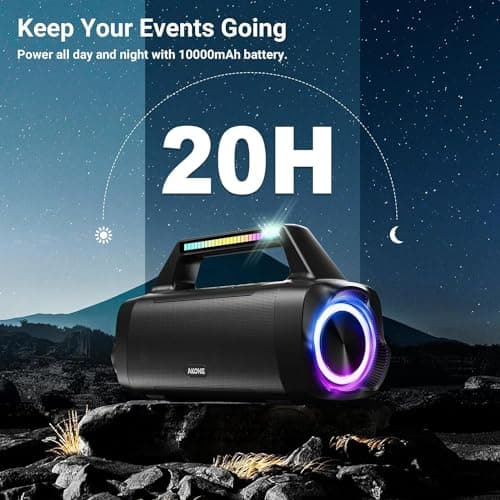 AKONE Enceinte Bluetooth Puissante, 80W Haut Parleur Bluetooth Basses Renforcées avec lumière, Double Appairage Stéréo Enceinte Portable, IP67 Étanche pour Extérieur,Fêtes,Plage,Camping