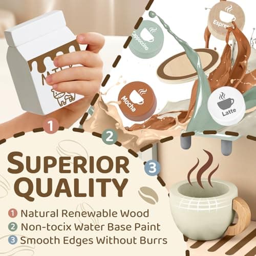 Airlab Cafetière en Bois Bébé, Jouet Jeux de Rôle Éducatif Éveil Montessori, Boulangerie Nourriture Accessoire Dinettes Cuisine, Cadeau Créatif Anniversaire Pâques Halloween Noël Garçon Fille 3+ Ans