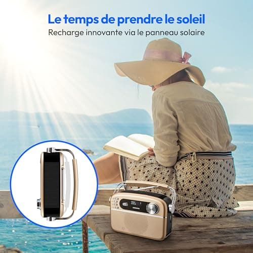 MEDION E66809 Dab Plus Radio Solaire Portable (Design rétro, Panneau Solaire, Bluetooth, Dab+ FM, Batterie intégrée, Port USB, AUX, minuteur de Mise en Veille, antenne télescopique) cuivre