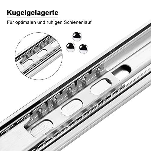 Fiqops Lot de 2 glissières de tiroir, 550 mm, extension complète, capacité de charge de 45 kg, système de rail de tiroirs stable, avec roulement à billes, fermeture en douceur, montage facile (1
