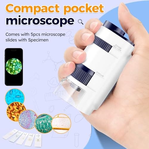 BEBANG Microscope pour Enfants, Mini Microscope 60x-135x, Microscope Portable de Laboratoire avec lumières LED Ajustables, Microscope à Main de Poche et Adultes Observation microbiologique