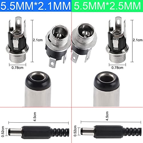 RUNCCI-YUN 100Pcs 5,5 mm x 2.1 mm/ 5,5 mm x 2.1 mm DC Connecteur Alimentation 12V souder KIT,Prise Jack Mâle + Douilles Femelle, avec Capuchon en Caoutchouc, pour Audio/Vidéo/Téléphone/CCTV