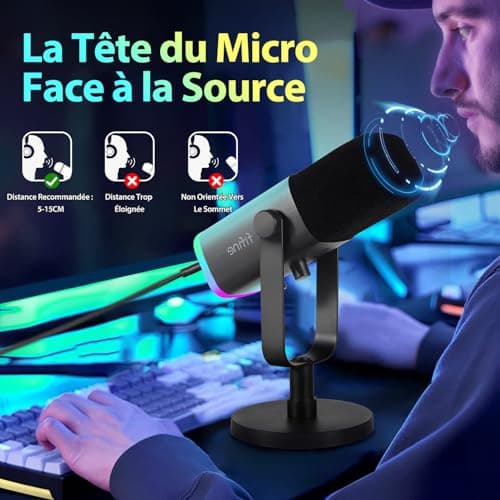 FIFINE USB/XLR Streaming Micro Dynamique pour PC, RGB Cardioïde Microphone pour Gaming, Podcasting, Broadcasting, Enregistrement Vocal, pour PS4/5 Mac PC Mixer Cartes Son