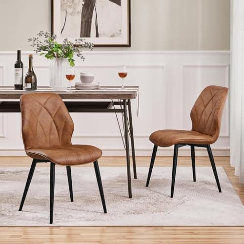 Yaheetech Lot de 4 Chaises de Salle à Manger Dossier Ergonomique Chaises de Cuisine Moderne Assise en Similicuir Bien Rembourrée Chaises de Chambre Cadre en Métal 58,5 × 44 × 82 cm Brun Rustique