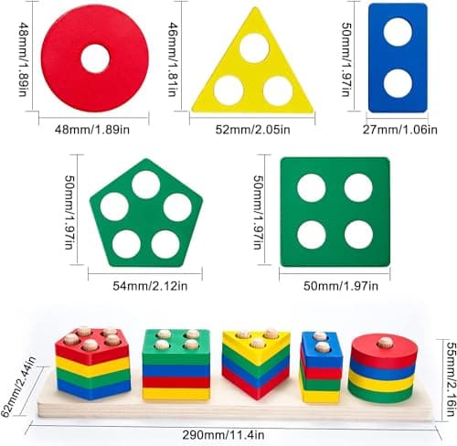QHFlashbuy Jouets Montessori à Empiler et de Tri 1 2 3 Ans,20PCS Jouet Éducatif De Couleurs Et De Formes Différentes,Formes Géométriques Puzzles à Trier Les