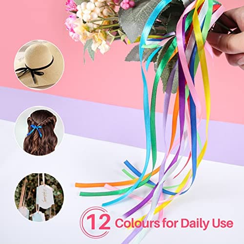 Ruban Satin, 12 Couleurs 6mm x 22m Ruban Tissu pour Bricolage Art & Artisanat, Emballage Cadeau, Ballons, Nœuds, Décoration de Mariage (12 Rouleaux, Polyester)