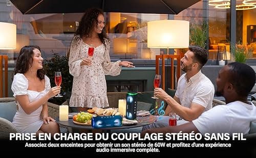 Decibelvibe Initial Tnz 7 - Enceinte Portable Bluetooth 5.3 Puissante (30W) Sans Fil, Étanche IPX7, Basses Profondes, 25H d'autonomie, Lumières LED, Couplage Stéréo Pour Intérieur et Extérieur. (Cyan)