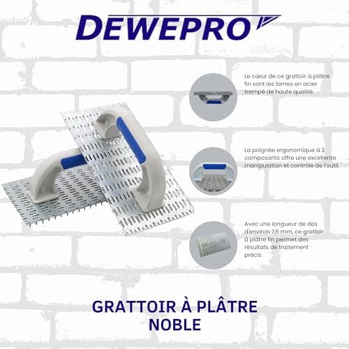 DEWEPRO Grattoir professionnel pour enduit noble - Grattoir pour enduit - Planche à râper pour enduit minéral - Dimensions: 250x135mm