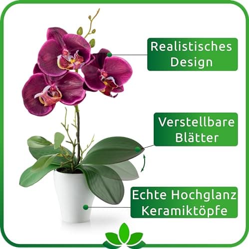 PASCH ® Fleurs artificielles en Pot (35 cm) Lot de 3 orchidées, Arrangement artificiellement coordonné dans des Pots en céramique Brillante, Fleurs décoratives orchidées artificielles (Violet-Rose)