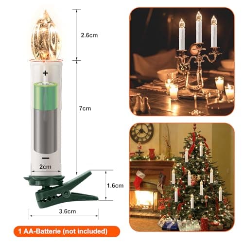 cimetech Bougies de Sapin de Noël Lot de 12, Bougies LED Flottantes sans Flamme à Piles et Télécommande avec Pince, Bougies Lumières d'Arbre de Noël Décoration à la Maison pour Fête- Blanc Chaud