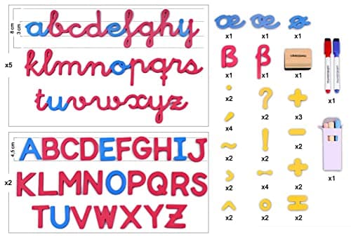 Numéros Lettres Magnétiques Montessori. Abécédaire Mobile Italique Lettres liées. Jeu Éducatif Enfants Apprendre à Lire Écrire. Boîte en Bois,Multilingue,Craies,Marqueurs,Gomme,Tableau Blanc-Noir