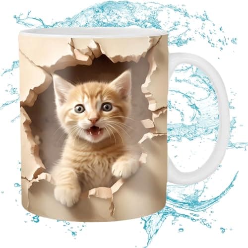 Povanjer Tasses À Café pour Chat,Tasse À Thé en Céramique pour Chat Effet 3D -Tasse De Voyage Chat Mignon Accessoire De Bureau Drôle Et Créatif pour Eau Chaude Eau Froide Café Lait