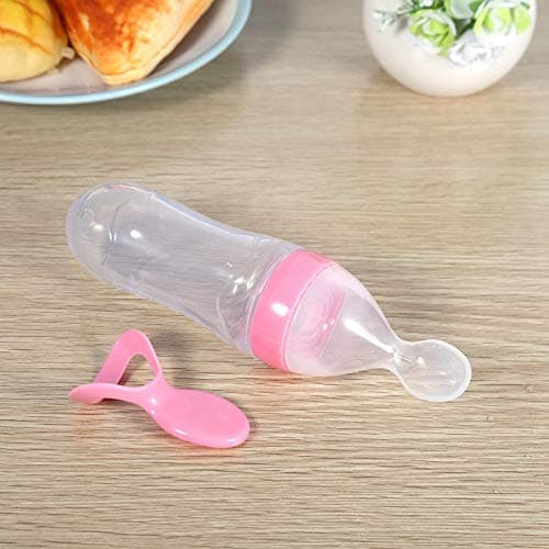 Alvinlite Biberon pour bébé, biberon en Silicone avec cuillère pour Les Tout-Petits(Rose)
