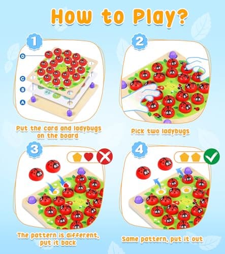 Subtail Coccinelle Jouet Enfant 3 4 Ans - Jeu de Societe 3 4 5 Ans - 16 ThèMes Jouets de MéMoire - Jeu en Bois Montessori Smart Games - Jeu ÉDucatif pour Enfants de 3 4 - Cadeau Enfant 3 4 Ans
