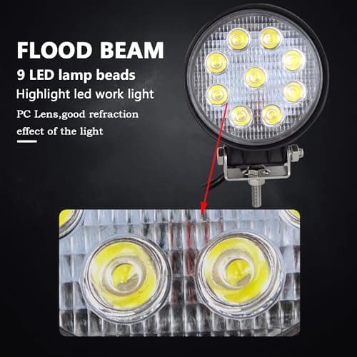 AUXTINGS 10 Pieces 10 cm 27W Spot Rond Barre Lumineuse LED Lampe de Travail Bar Off Road camions SUV Conduite Feux de Brouillard 12V 24V