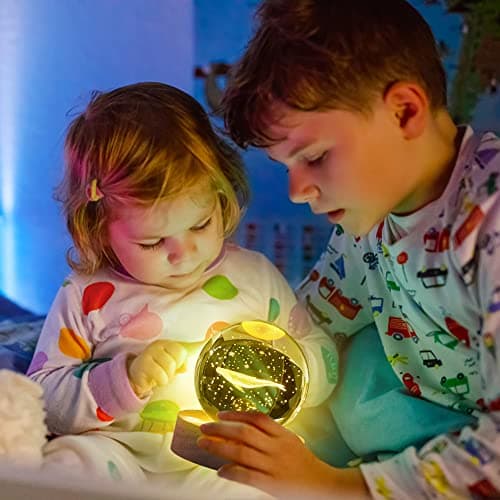 JAWSEU Veilleuse Boule de Cristal 3D USB, Lampe LED Sur Base en Bois Massif Pour Chambre et Bureau - Décoration et Ornement
