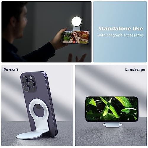 imluckies Support de Téléphone Magnétique Amovible pour Ordinateur Portable/Bureau/Moniteur/Mur, Pliable & Fin & Portable Support Modulaire pour MagSafe iPhone et Tous Téléphones, Argenté