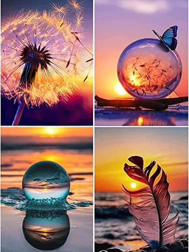 4 Pièces Peinture Diamant 5D, Kit Complet de Peinture Diamant, Broderie Diamant Kit Complet, DIY Diamant Painting Arts Artisanat Peinture Photos Décoration, pour Maison, Bureau, Décorer (30 x 40 cm)