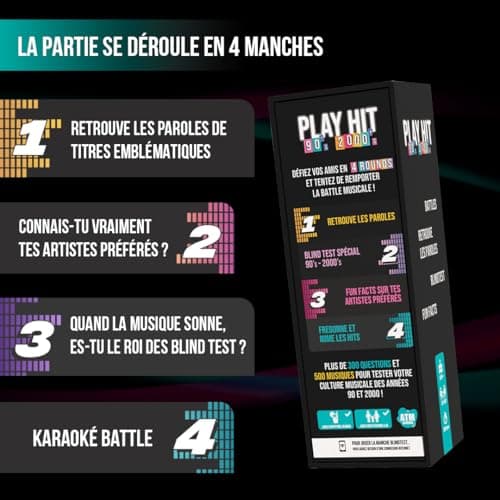 Play Hit - Jeu de Société - Quiz Musiques des Années 90 et 2000 - Parfait pour Mettre l'ambiance - Jeu de Cartes - Jeux de société Amis et Famille - 2 à 10 Joueurs