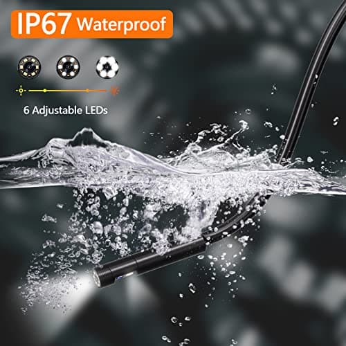 Endoscope Industriel, SGAINUL IPS 5" Pouces Caméra Endoscope Industriel Double Objectif Caméra Endoscopique avec 6+1 LED Réglables, Caméra Etanche IP67, Carte 32 Go