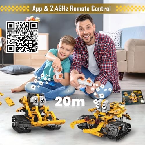 CUPCHID Robot Technic télécommandé pour Enfants, 5 en 1, Application et télécommande, Kits de Construction de Chars Technic Robot, 604 pièces, Cadeau d'anniversaire pour 8, 9, 10, 11, 12 Ans et Plus