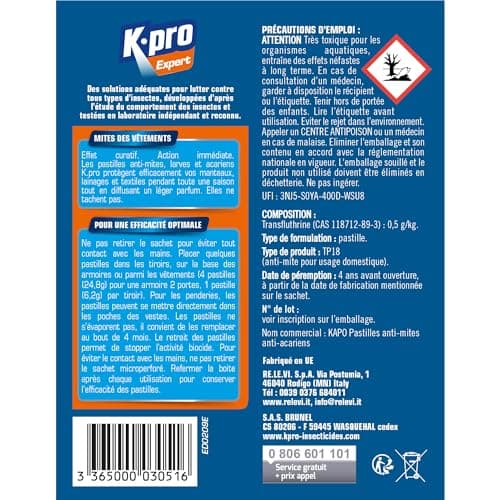 KAPO Pastilles Anti-Mites - Efficace 4 Mois - Protection des Manteaux, Lainages et Textiles - Parfum Agréable - Protègent Efficacement - Sachet Individuel, Voir Photo