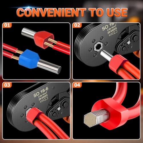 Dual Pince a Sertir, Sertisseuse Electrique Hexagonal 0.08-16mm2, Outil de Sertissage à Cliquet Auto-Adjuvantable Preciva, 1200pcs Terminaux